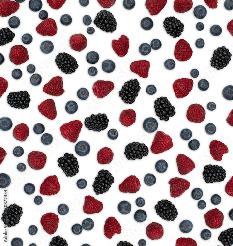 Wallpaper Mural Berries pattern isolated on white. Strawberries, raspberries blackberries and blueberries arranged on white. Torontodigital.ca