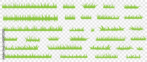 Green grass, vector set for drawing pictures in flat style. Natural material for collecting screensavers.