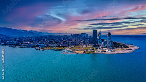 Batumi, Georgia - April 29, 2021: Aerial view of the city from the sea