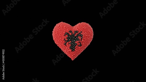 Albania National Day. Independence Day. Heart shape made out of shiny spheres on black background. 3D rendering.