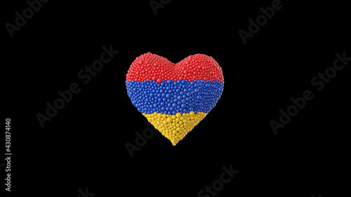 Armenia National Day. Independence Day. Heart shape made out of shiny spheres on black background. 3D rendering. © Evgen