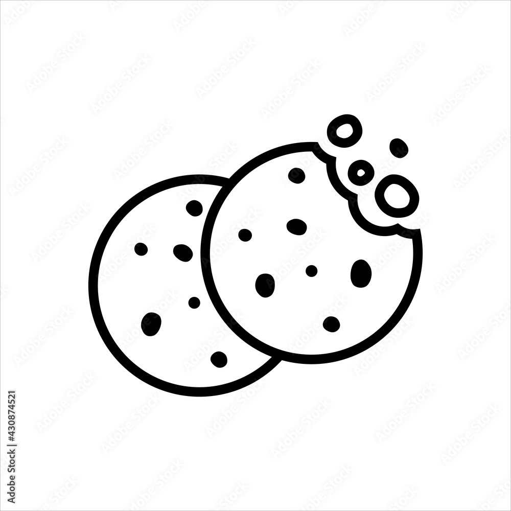Two chocolate chip cookies icon of chocolate cake on white background