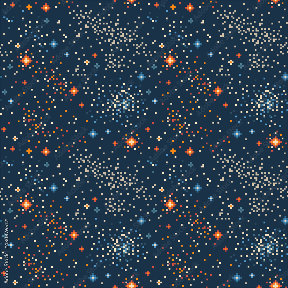 Pixel Art Galaxy Outer Space Seamless Pattern