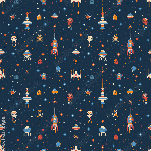 Pixel Art Inter Galactic Adventure Space Pattern