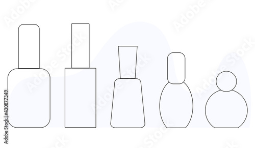 Set of nail polishes in the style of lineart, nail polish tube, isolated simple vector icon for manicure studios design