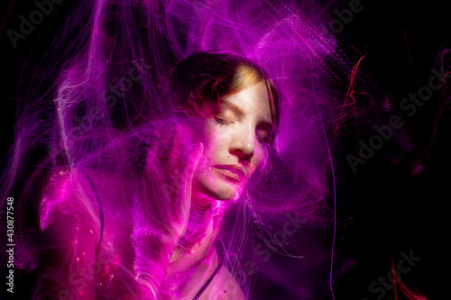 lightpainting portrait, new art direction, long exposure photo without photoshop, light drawing at long exposure	
