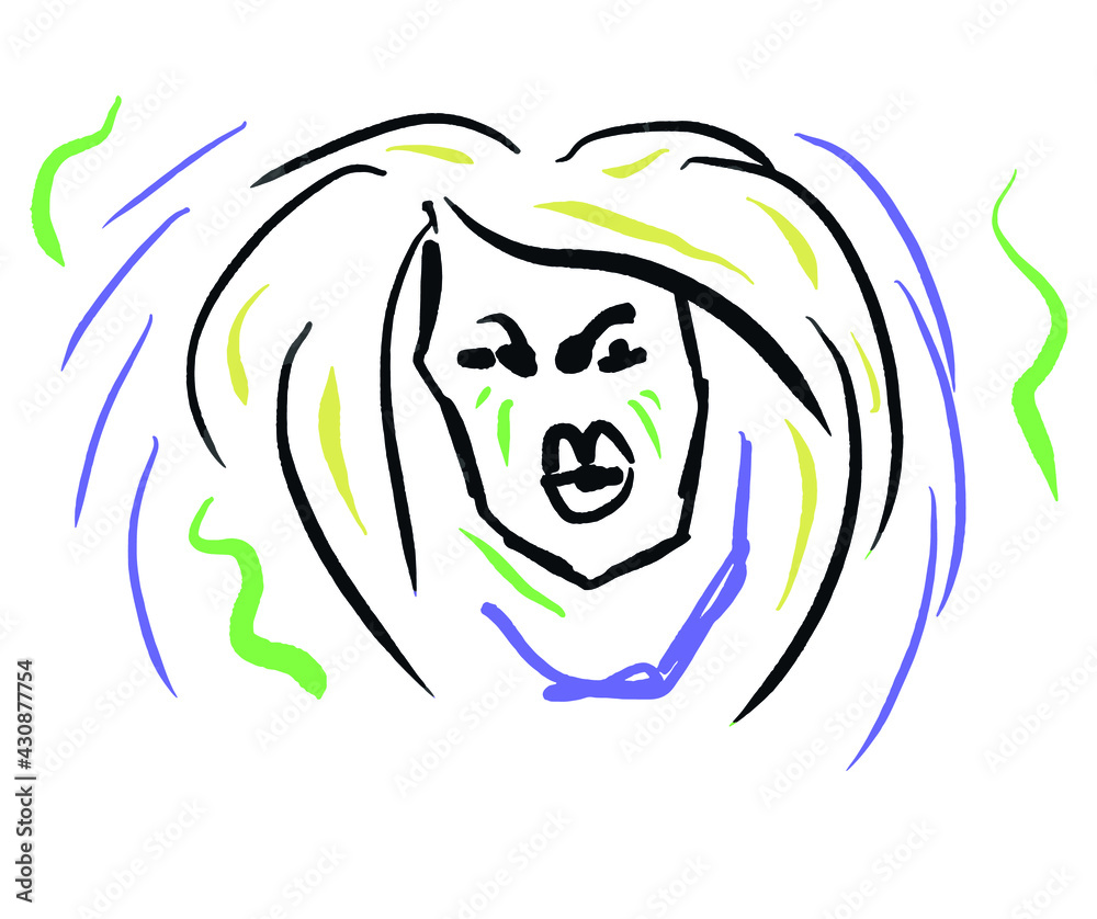 Fototapeta premium Vector simple lineart illustration: ugly old woman