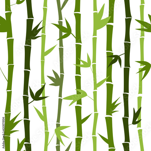 Fototapeta Naklejka Na Ścianę i Meble -  Seamless pattern of green vertical stems, bamboo branches and leaves . Natural eco-friendly plant ornament for background, wallpaper, packaging paper. Vector graphics.