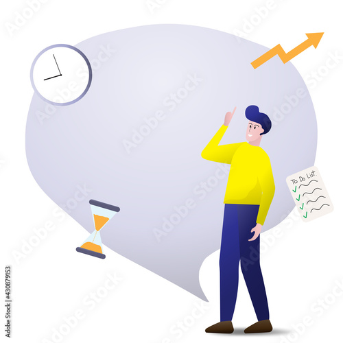 Young man productivity and time management concept.