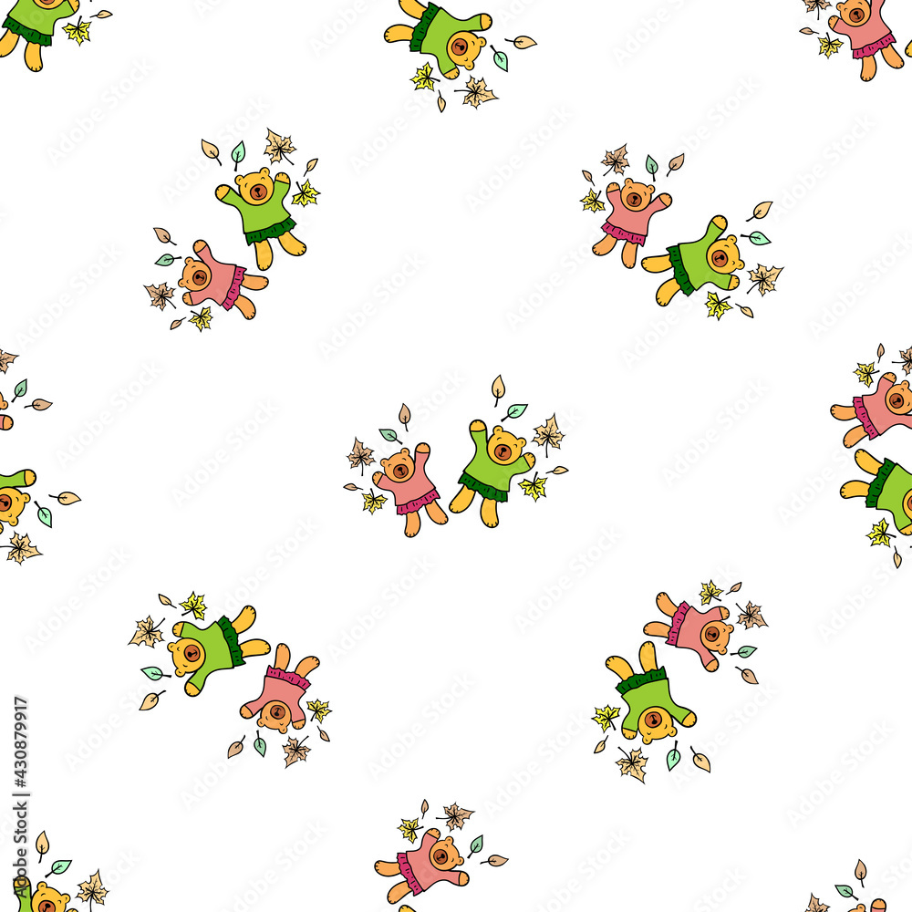 Fototapeta premium Seamless background with cute bears. Cartoon characters. Decorative texture.