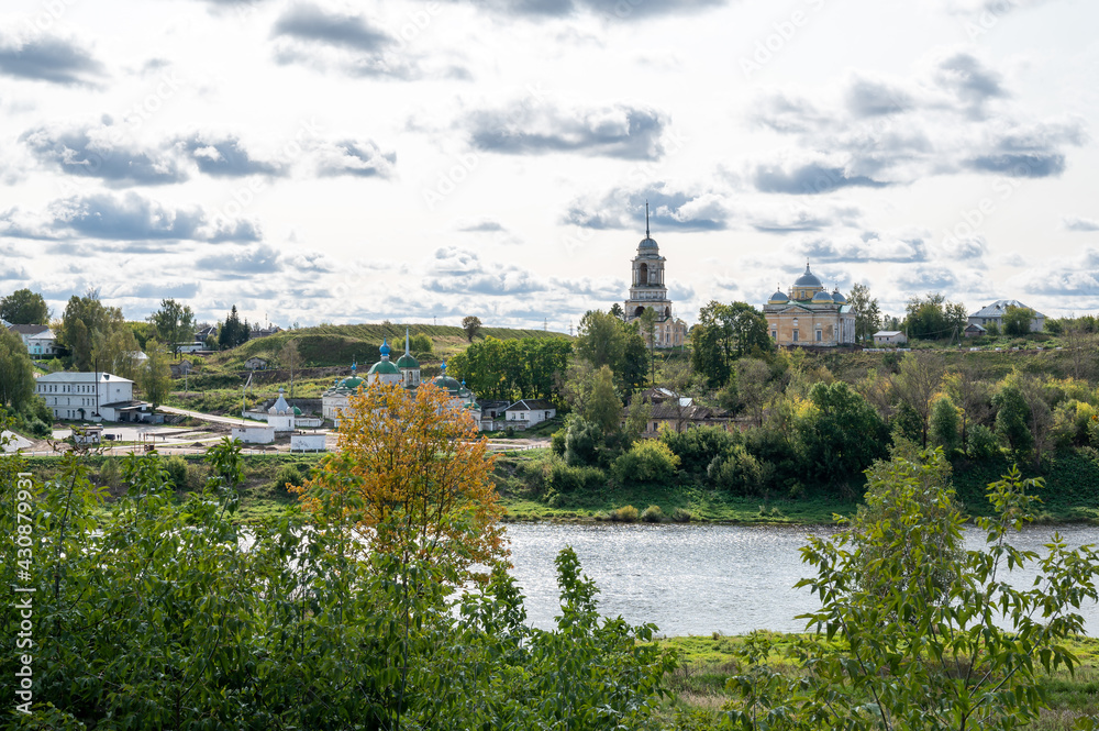 Fortress rampart, Alexander Nevsky chapel, Church of Paraskevi of Iconium, Church of the Savior Image Not Made by Hands, Cathedral of Boris and Gleb, Staritsa, Tver region, Russia, September 20, 2020 Fortress rampart, Alexander Nevsky chapel, Church of Paraskevi of Iconium, Church of the Savior Image Not Made by Hands, Cathedral of Boris and Gleb, Staritsa, Tver region, Russia, September 20, 2020
