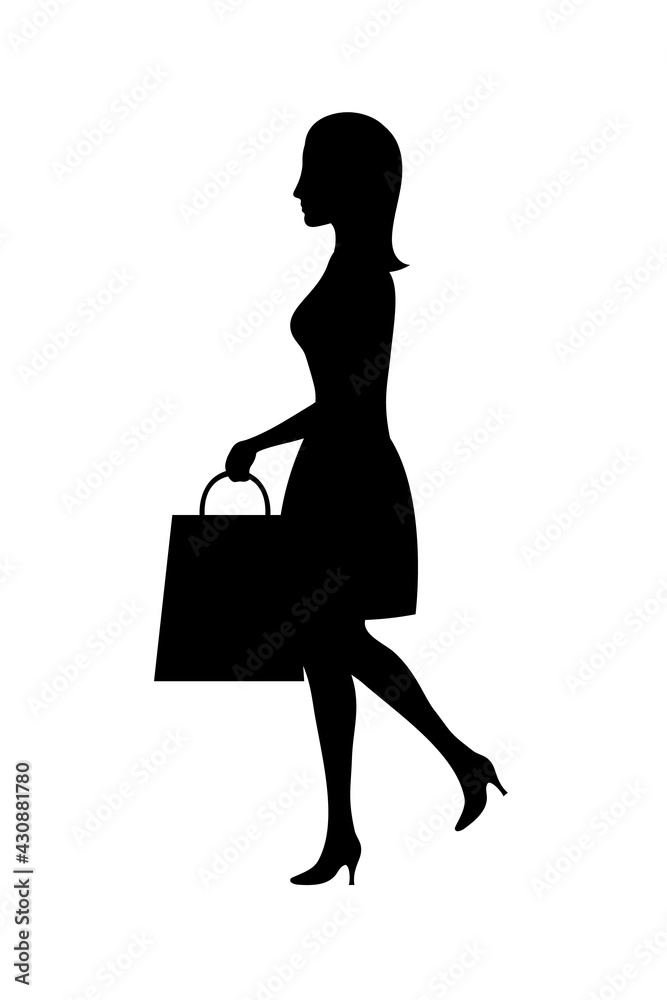 Vector silhouette of a young woman carrying a bag