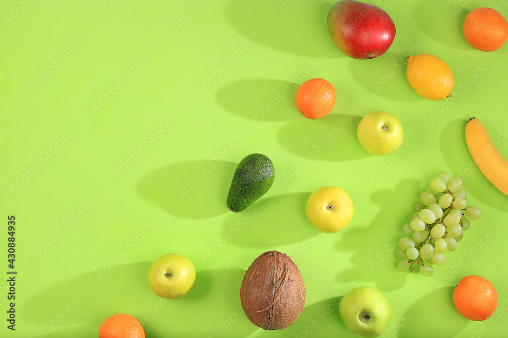 Fresh summer tropical fruits on a bright sunny table, citrus mix, detox diet and weight loss concepts, banner, advertisement for the store. Top view, healthy and natural food, source of vitamin C, Fresh summer tropical fruits on a bright sunny table, citrus mix, detox diet and weight loss concepts, banner, advertisement for the store. Top view, healthy and natural food, source of vitamin C,