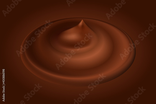 Chocolate swirl splash. Creamy smooth texture, milk chocolate wavy blob. Dark brown background. Vector illustration