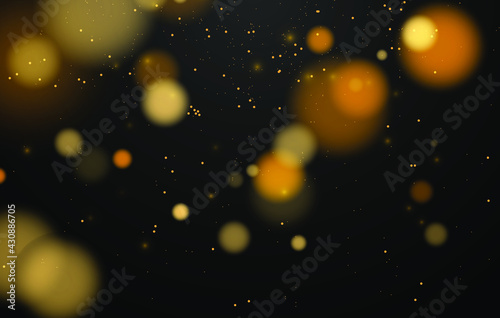 Abstract magical bokeh lights effect background, black, gold glitter for Christmas, for your banner, post