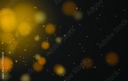 Abstract magical bokeh lights effect background, black, gold glitter for Christmas, for your banner, post