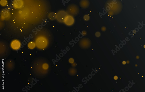 Abstract magical bokeh lights effect background, black, gold glitter for Christmas, for your banner, post