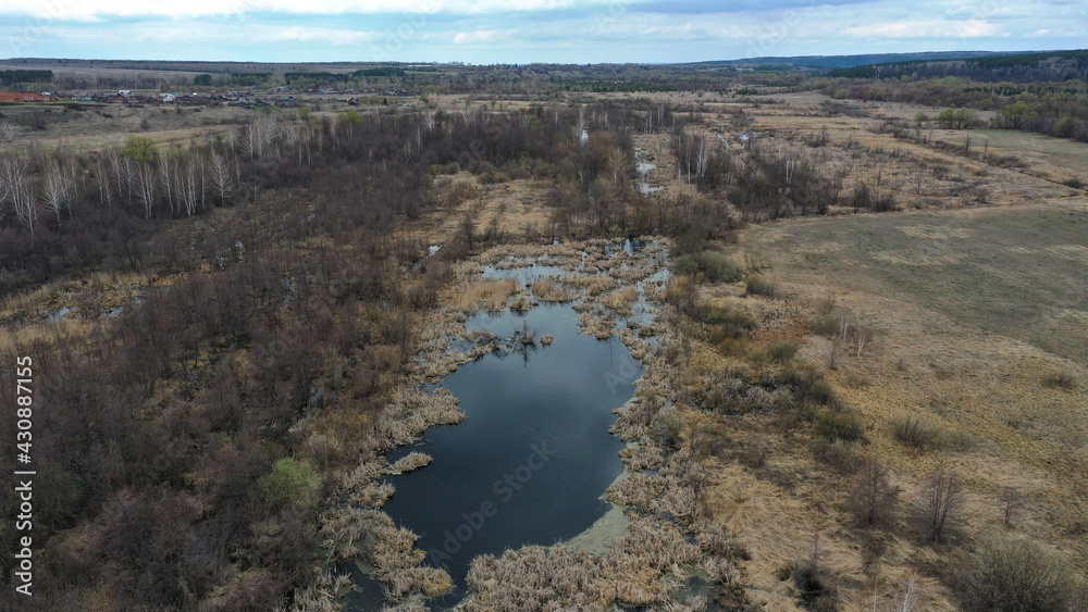 Marshland. Salt marsh fly-through. Panorama of marshland. The wetland was photographed from a height.