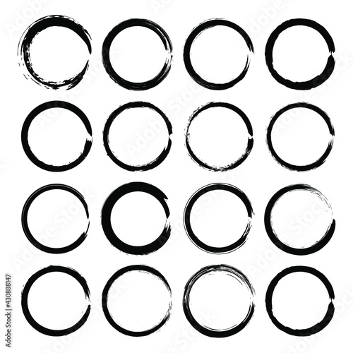 Set of black grunge circle brush. Geometric art. Vector illustration. Trendy design element for round frames  logo  sign  tattoo  symbol  prints  badges  emblems  web  template and textile pattern