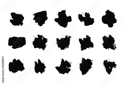 Set of vector grunge brushes strokes; paint strokes with a dry brush. Abstract ink blots