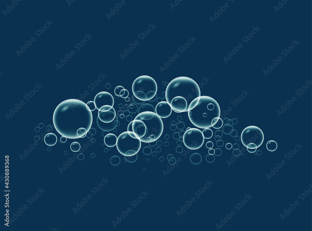 Soap bubbles seamless background, Abstract floating shampoo. Transparent realistic soap bubbles isolated.