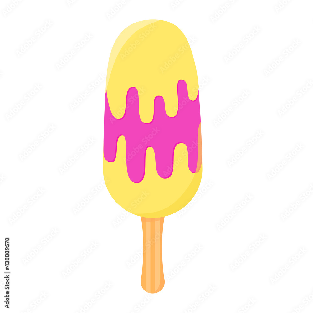 Yellow and pink creamy ice cream on a stick Yellow and pink creamy ice cream on a stick
