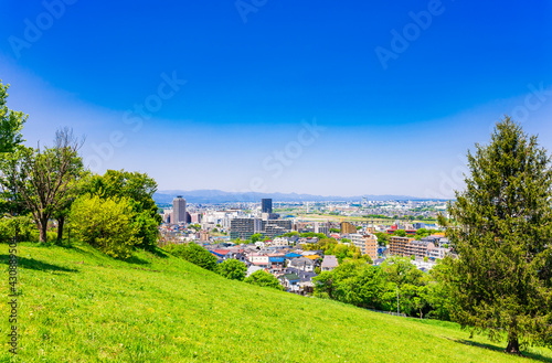 青空が広がる郊外の住宅地