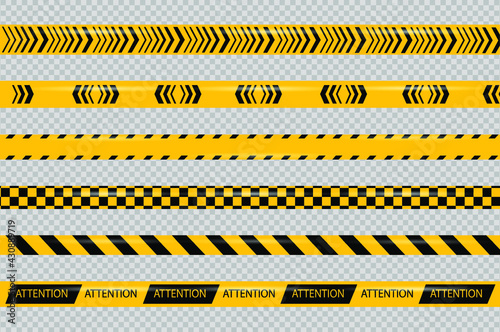 Caution and danger line. Black and yellow warning, police tapes, attention, sign line. © Ярослава Герасименко
