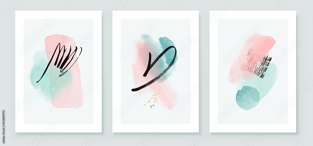 Teal and Peach Abstract Watercolor Compositions. Set of soft color painting wall art for house decoration or invitations. Minimalistic background design. Vector wall art plants in minimalist style. Teal and Peach Abstract Watercolor Compositions. Set of soft color painting wall art for house decoration or invitations. Minimalistic background design. Vector wall art plants in minimalist style.