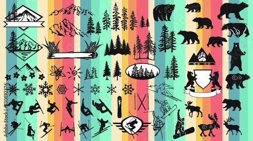 ski snowboard resort silhouette 