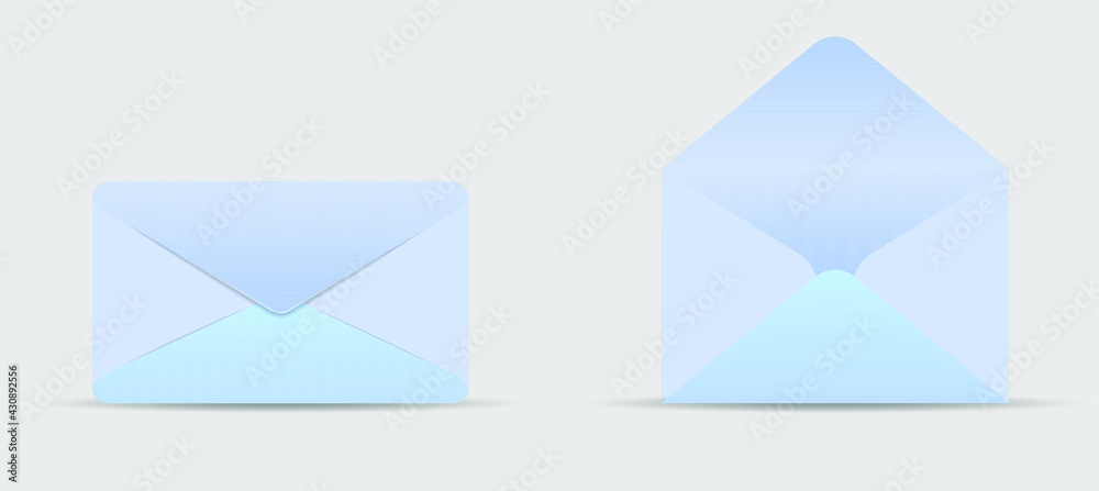 Envelope icon, realistic blank white letter paper, template open and closed - stock vector. Envelope icon, realistic blank white letter paper, template open and closed - stock vector.