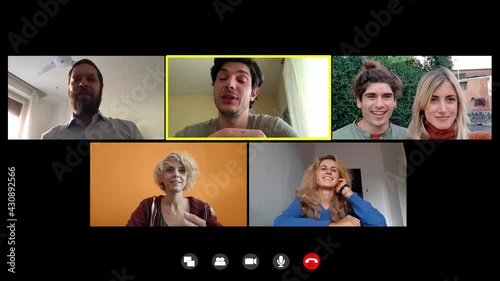 Wallpaper Mural work, technology - young colleagues in video call talk about work Torontodigital.ca