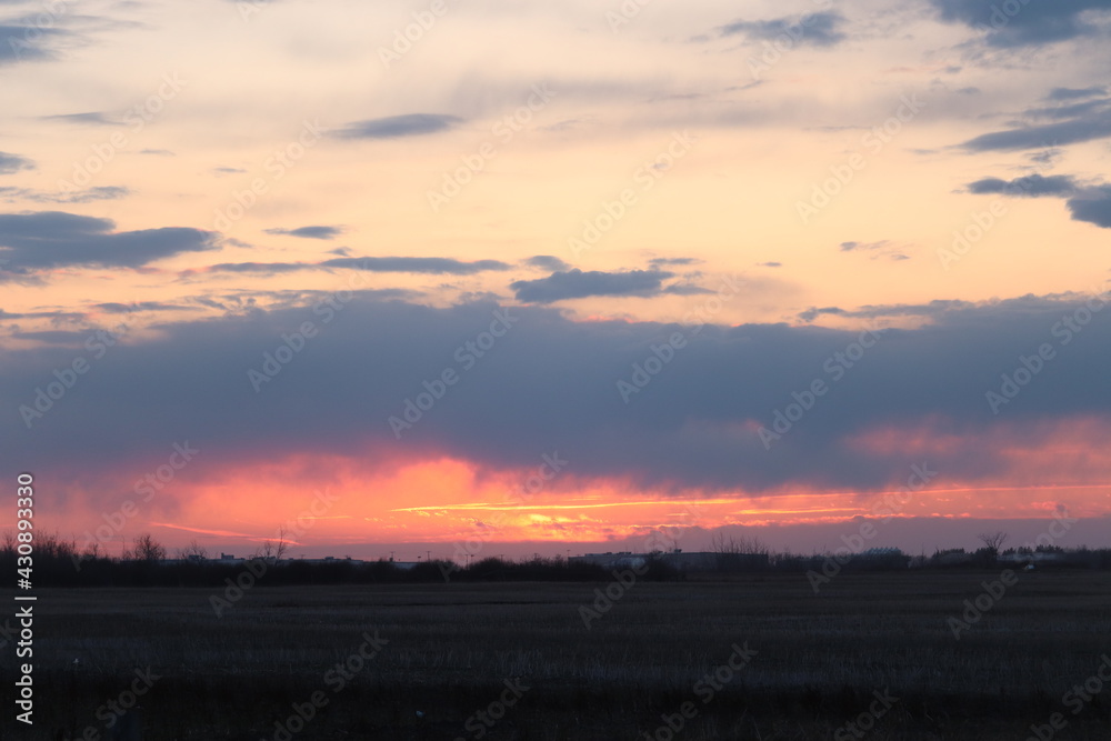 A colorful sunset just outside of Saskatoon, Saskatchewan, Canada