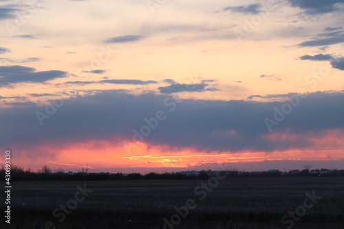 A colorful sunset just outside of Saskatoon  Saskatchewan  Canada