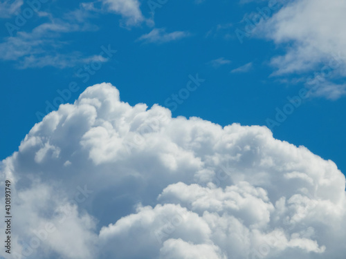 White fluffy cumulus clouds on a blue sky