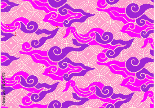 Indonesian Javanese batik cloth, seamless line pattern, megamendung motif, with various artistic colors