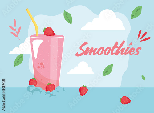 strawberries smoothie glass