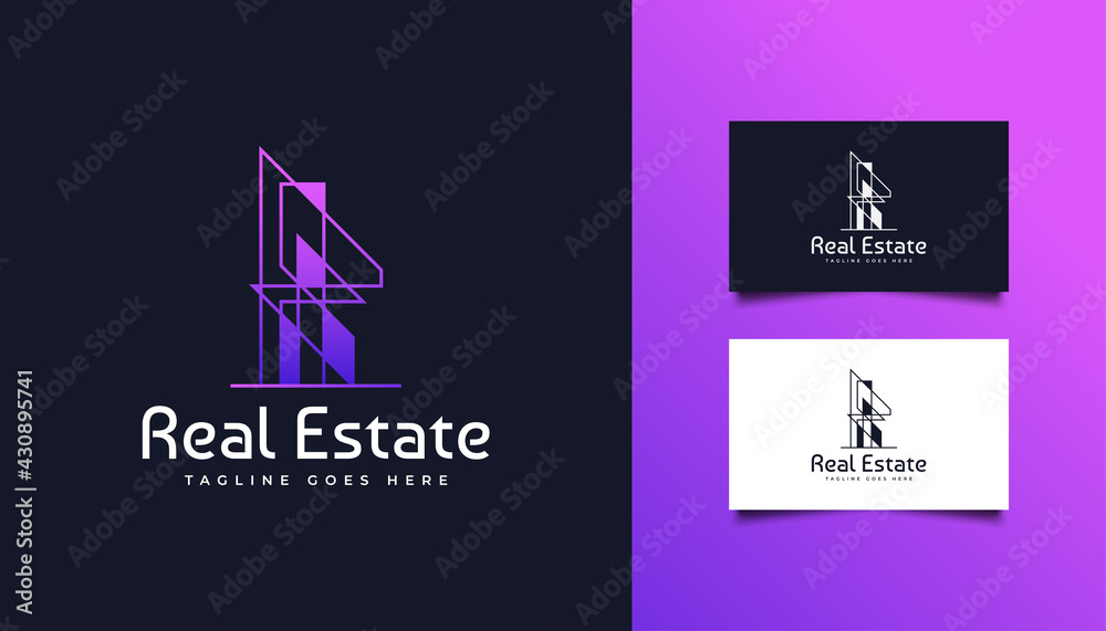 Real Estate Logo in Colorful Gradient with Line Style. Construction, Architecture or Building Logo Design Template