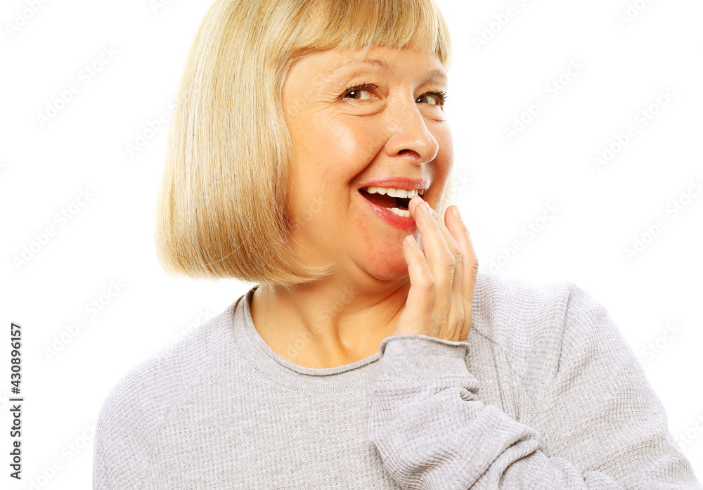 lifestyle, emotion and people concept: old nice beautiful surprised woman. Isolated over white background. lifestyle, emotion and people concept: old nice beautiful surprised woman. Isolated over white background.