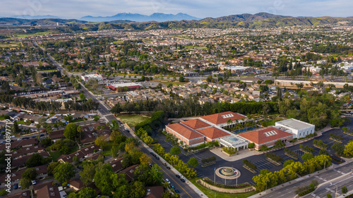 Fototapeta Naklejka Na Ścianę i Meble -  Sunset aerial view of downtown Yorba Linda, California, USA.