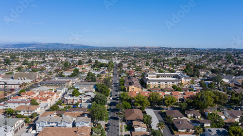 Aerial view of downtown center of Alhambra, California.