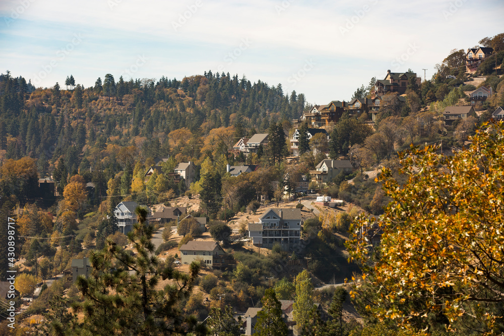 Afternoon view of the houses above Lake Arrowhead, California, USA.