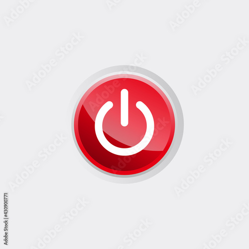 Shut Down Icon with Red Glossy Button Template Vector