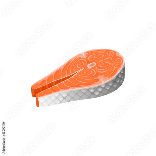Salmon steak, fish fillet, food and seafood vector isolated icon. Raw slice of salmon steak or fresh trout meat filet, cooking and sushi ingredient, Japanese cuisine or fish gourmet food