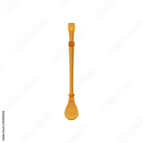 Metal bombilla straw, bomba or massasa, type of drinking straw, used to drink mate. Vector yerba tea ingredient. Metal bombillas, lower end acts metal filter used to separate mate infusion from leaves