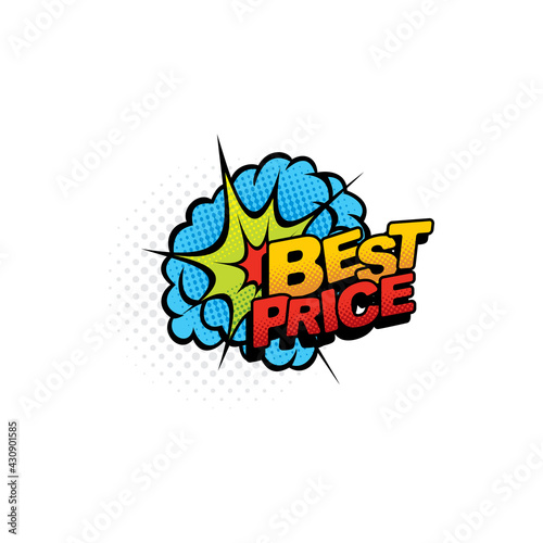 Best price special offer comic bubble dollar sign isolated color tag. Vector boom bang halftone cloud blust and bubble explosion. Advertising sale tag, limited advert promo price, typography sticker