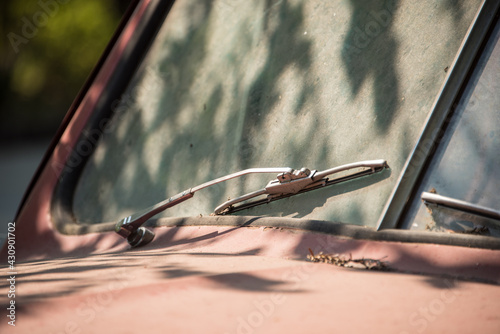 dusty windshield of old car