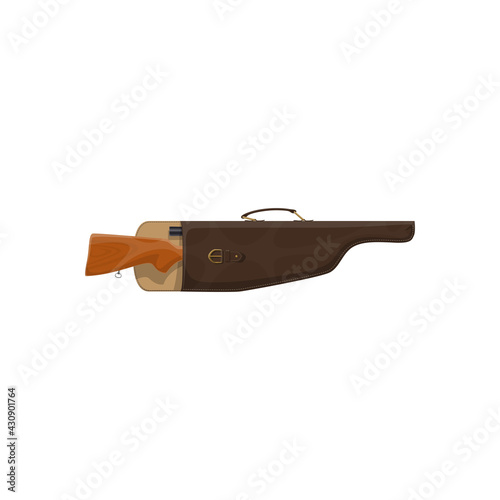 Leather case for weapon with gun isolated realistic icon. Vector hunting rifle in bag with handle, soft secure storage case to transport and store weapon. Military gun-case, hunters ammunition