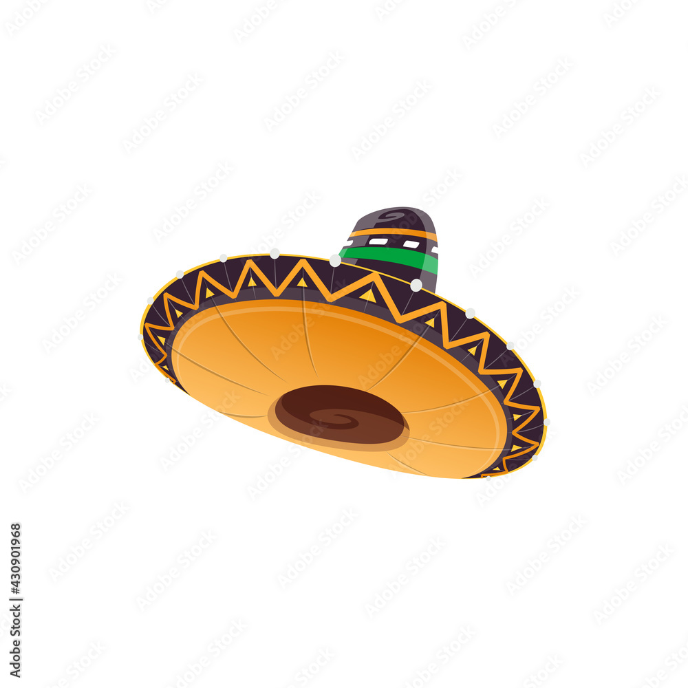 Obraz premium Mexican sombrero hat vector icon, Spanish headwear for Mexico cinco de mayo festival. Isolated cartoon traditional festive costume cap for celebration with zigzag ornament and tall crown