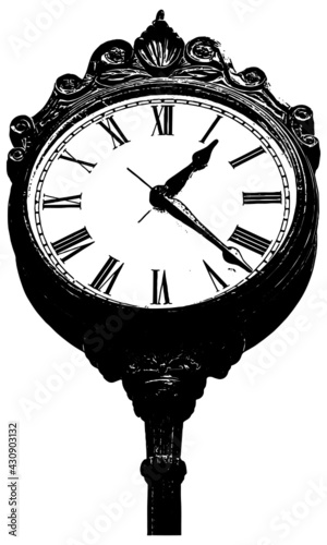 antique clock illustration in black isolated on white
